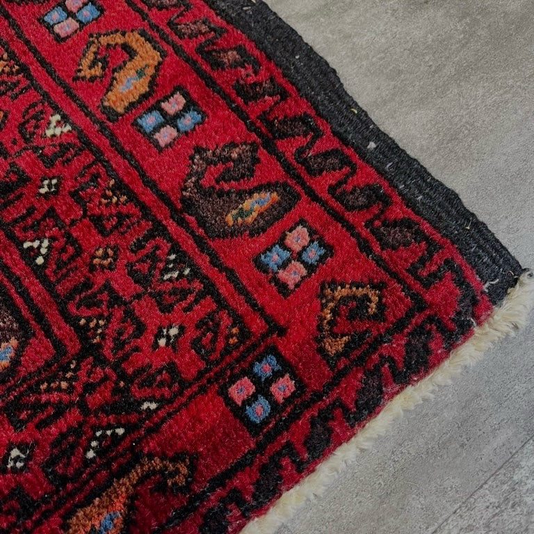 トライバルラグ 敷物 ウール レッド 100×57 ラグマット【4】 中古