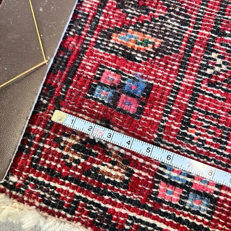 トライバルラグ 敷物 ウール レッド 100×57 ラグマット【4】 中古