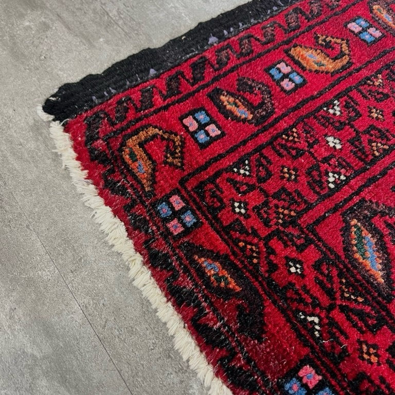 トライバルラグ 敷物 ウール レッド 100×57 ラグマット【4】 中古