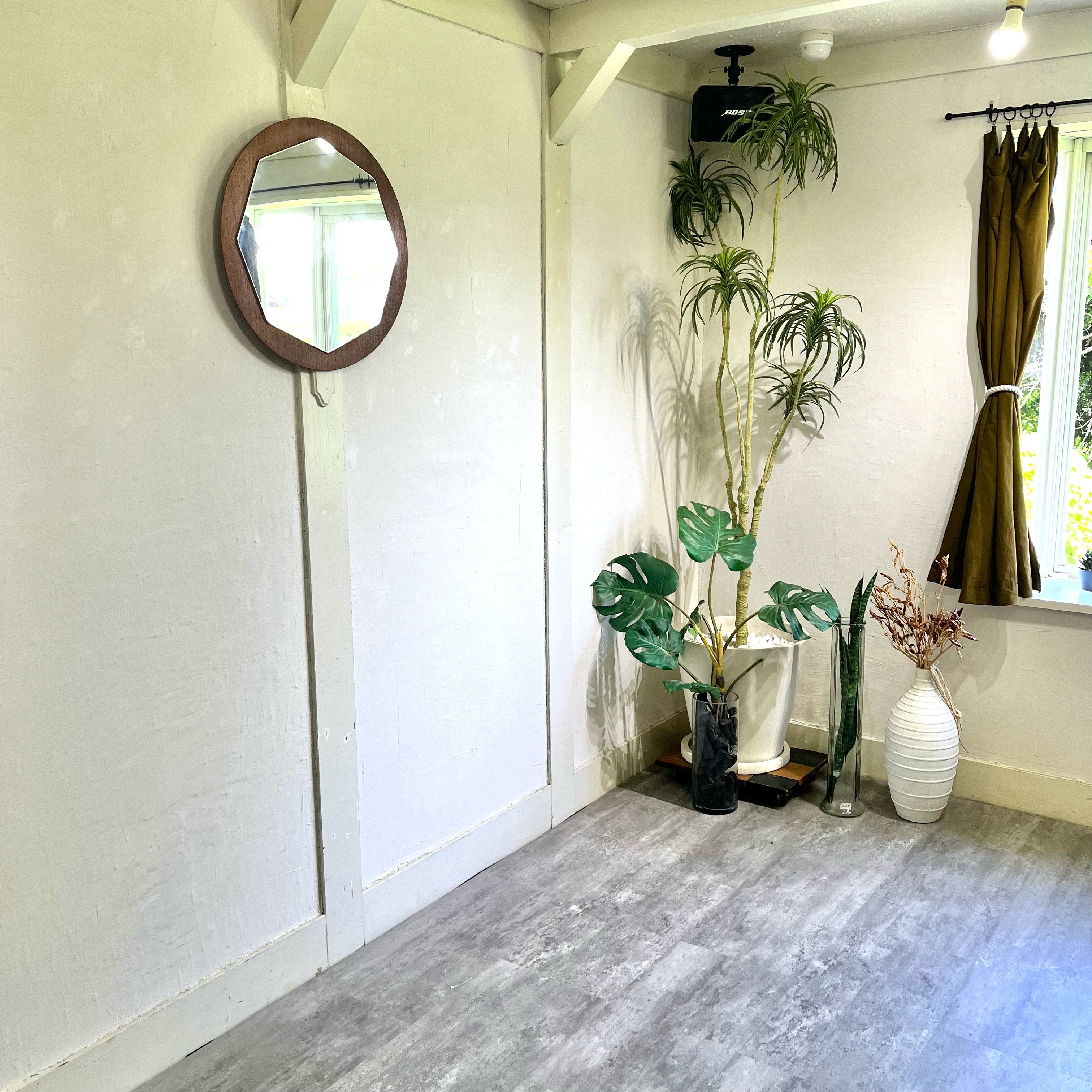 ウォールミラー 鏡 ラウンド 八角形 木製 壁掛けミラー ヴィンテージ