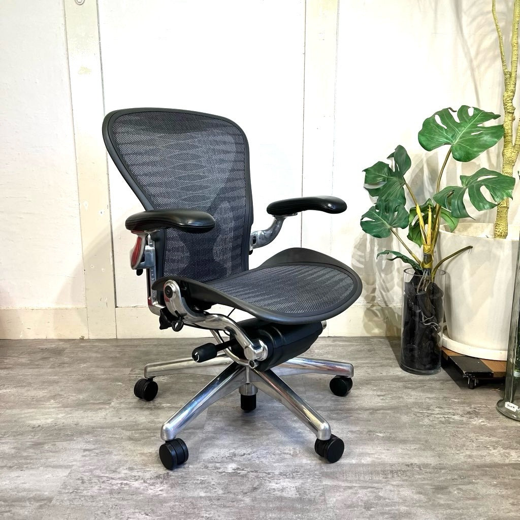 ハーマンミラー / HermanMiller アーロンチェア / Aeron Chairs タキシードブルーブラック ポリッシュドアルミベース クラシック Bサイズ