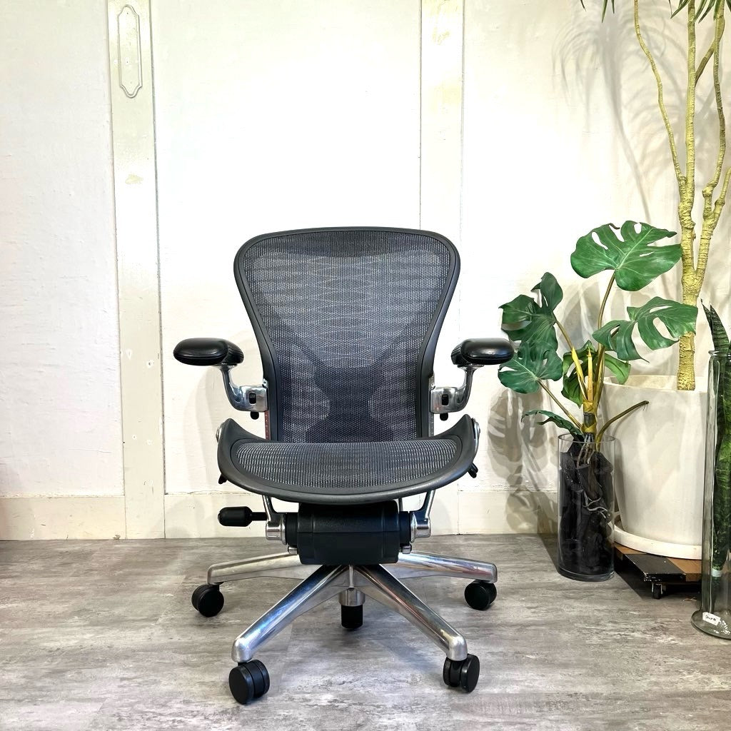 ハーマンミラー / HermanMiller アーロンチェア / Aeron Chairs タキシードブルーブラック ポリッシュドアルミベース クラシック Bサイズ