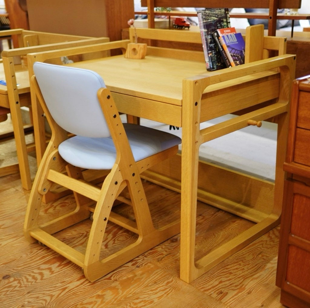浜本工芸 学習机 NO.74&デスクチェア セット ブルー 高さが変えられる勉強机