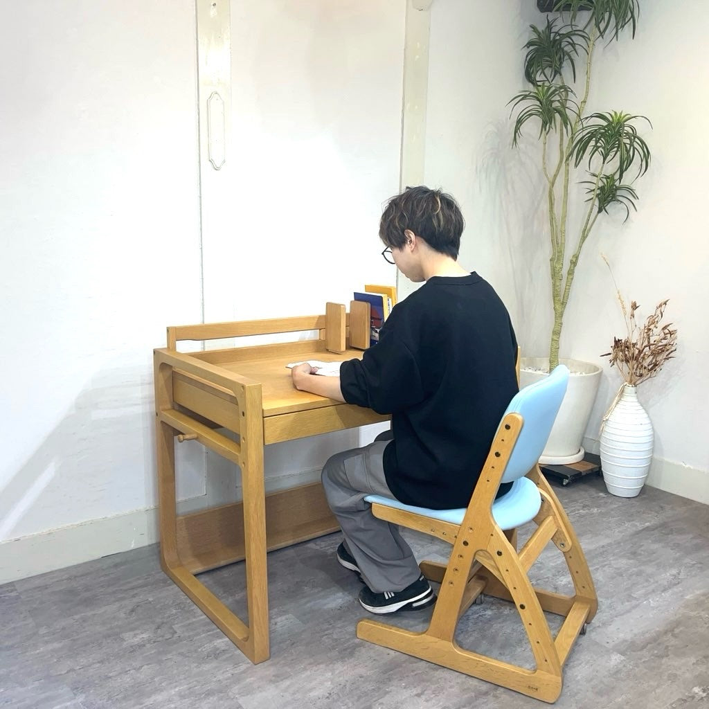 浜本工芸 学習机 NO.74&デスクチェア セット ブルー 高さが変えられる勉強机