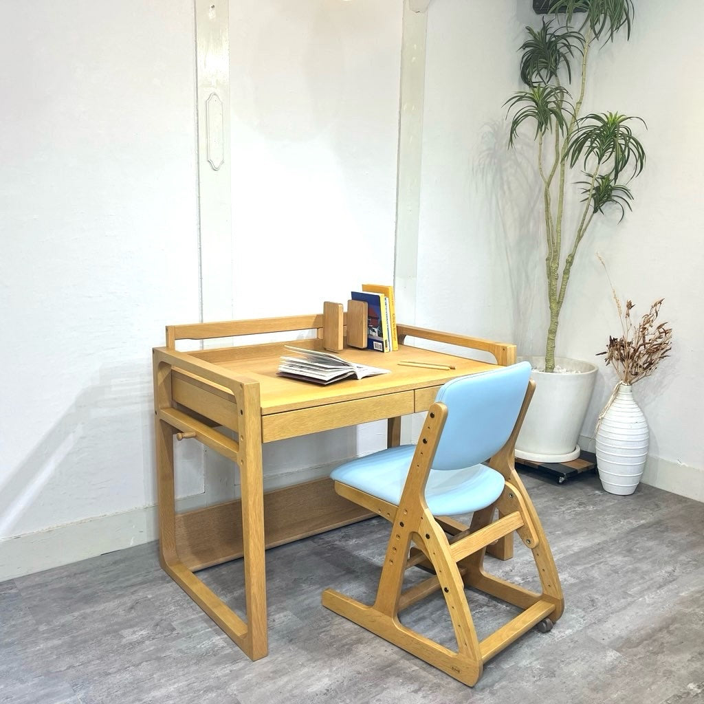 浜本工芸 学習机 NO.74&デスクチェア セット ブルー 高さが変えられる勉強机