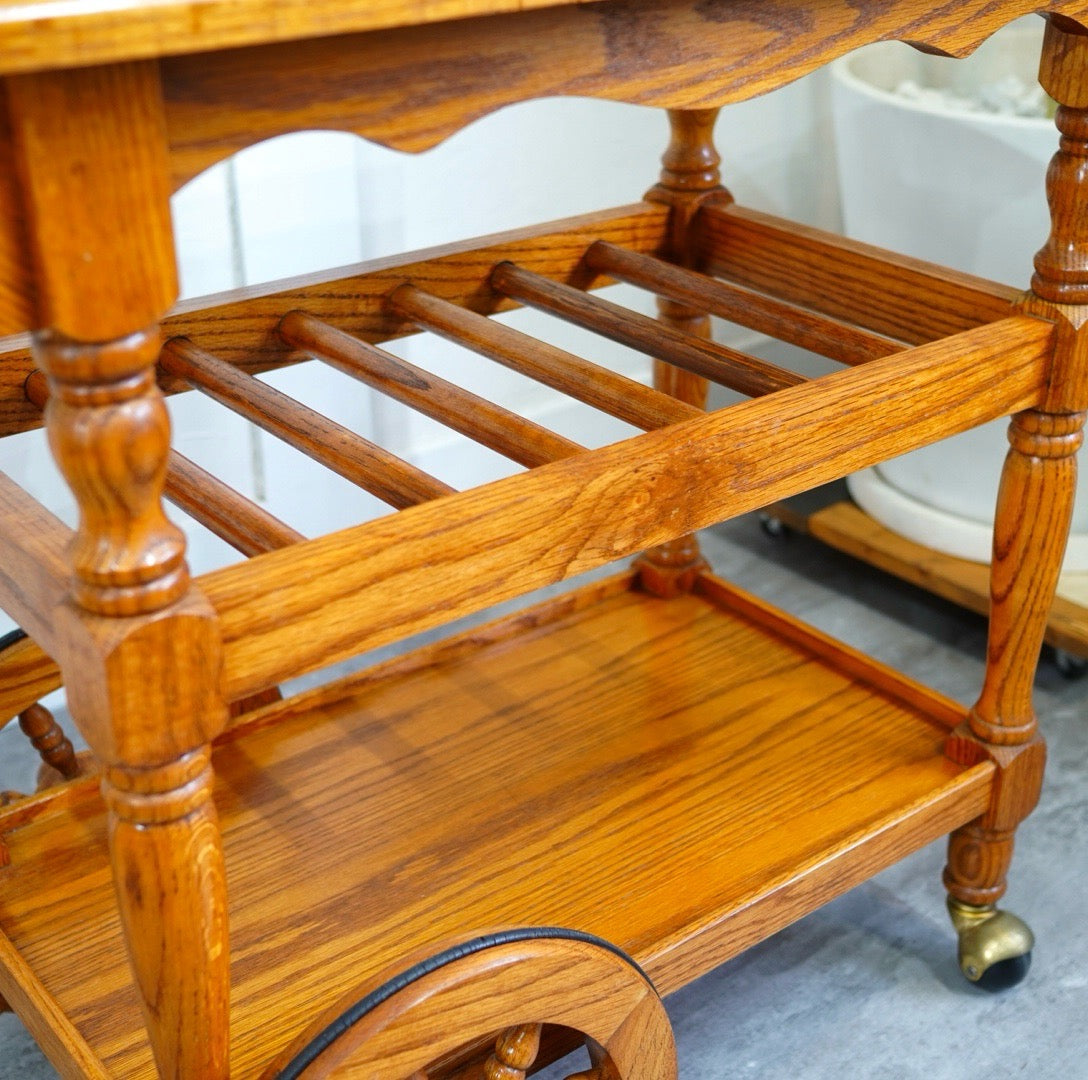 オーク材 トローリーワゴン キッチンワゴン キャスター付き