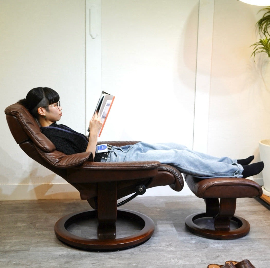 エコーネス / EKORNES ストレスレスチェア&オットマンセット M レノ ブラウン 本革