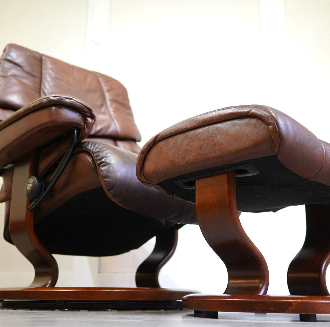 エコーネス / EKORNES ストレスレスチェア&オットマンセット M レノ ブラウン 本革