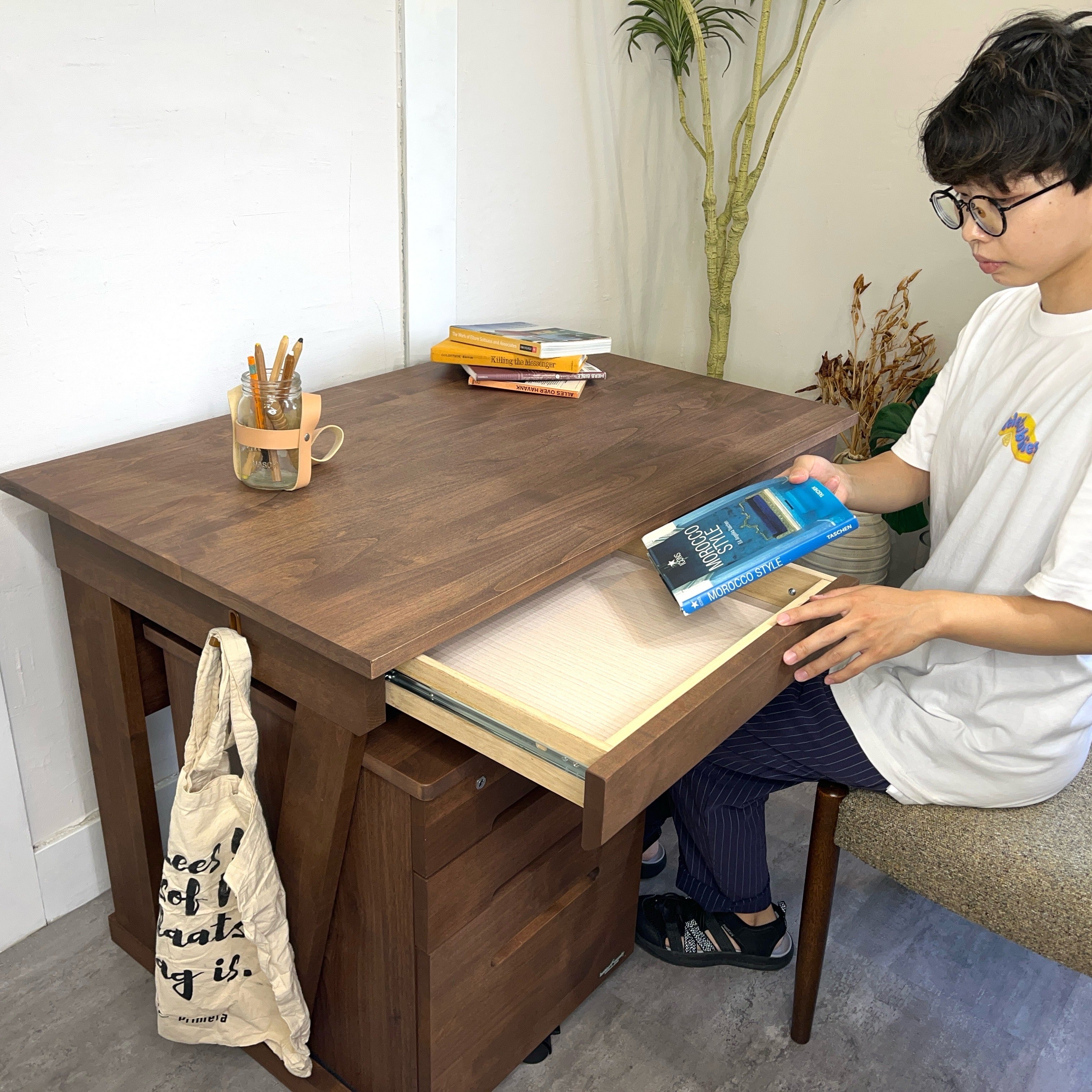 堀田木工 hotta woody デスク ワゴン 2点セット WN色 勉強机 学習机