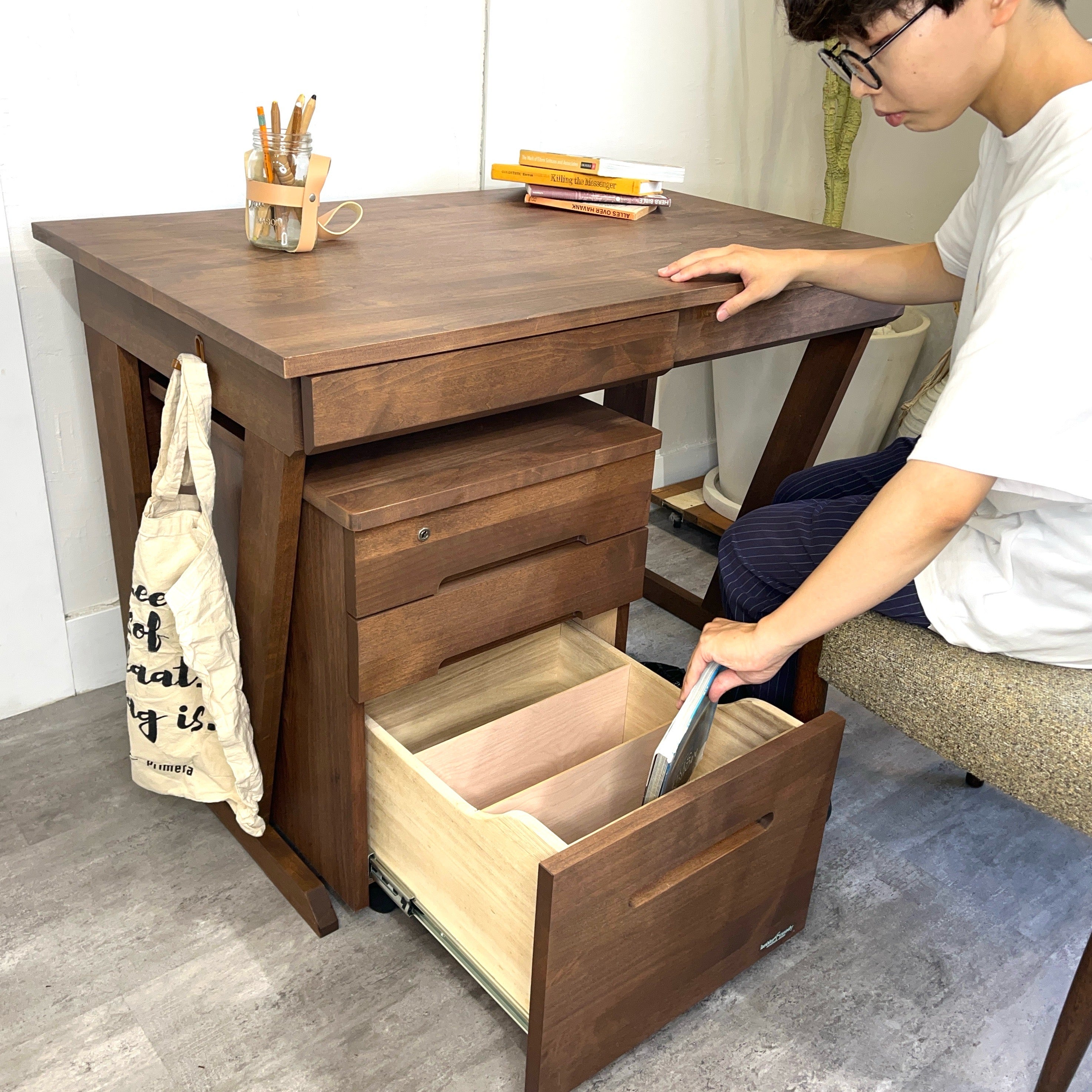 堀田木工 hotta woody デスク ワゴン 2点セット WN色 勉強机 学習机