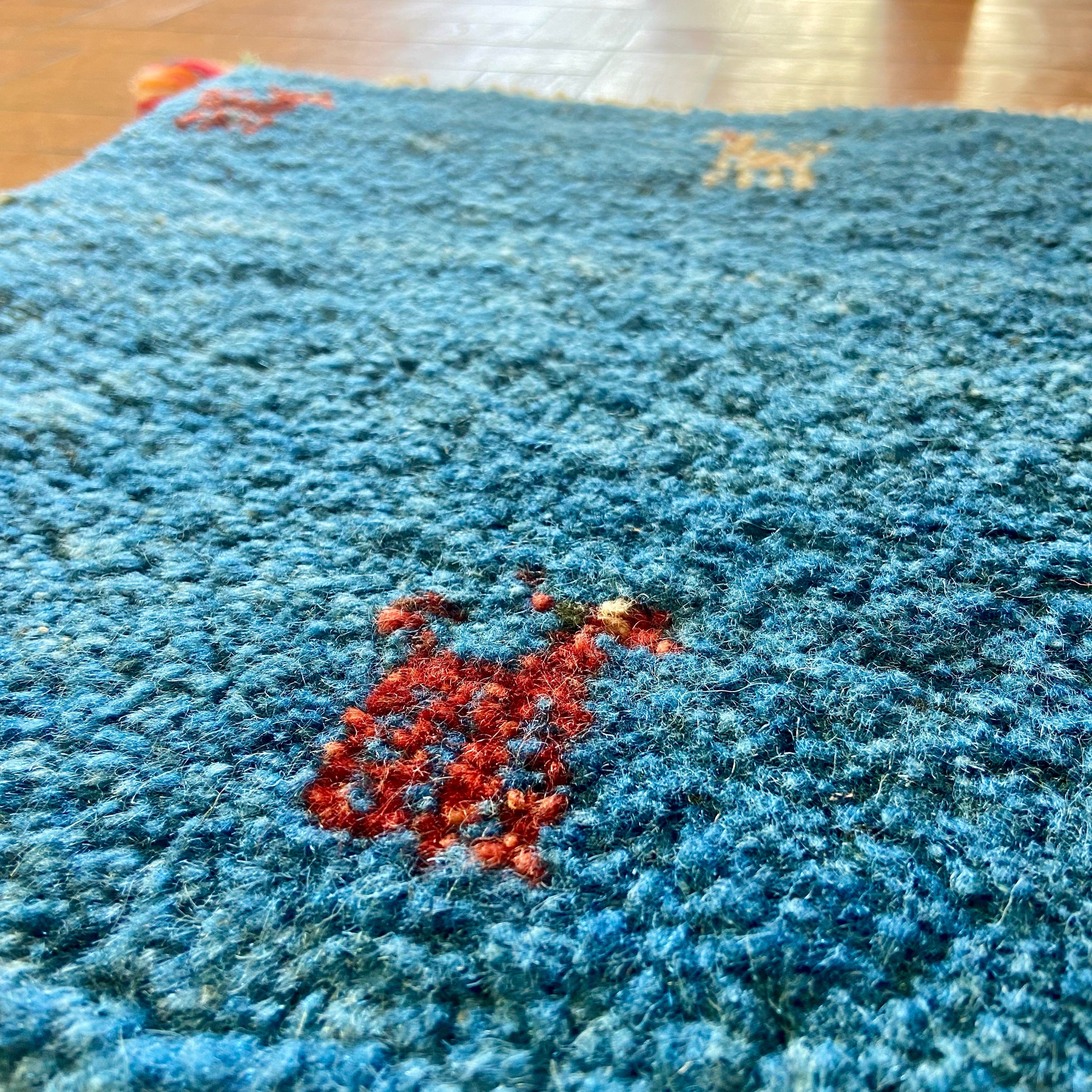 ギャッベ ミニマット ブルー チェアパッド 38×38