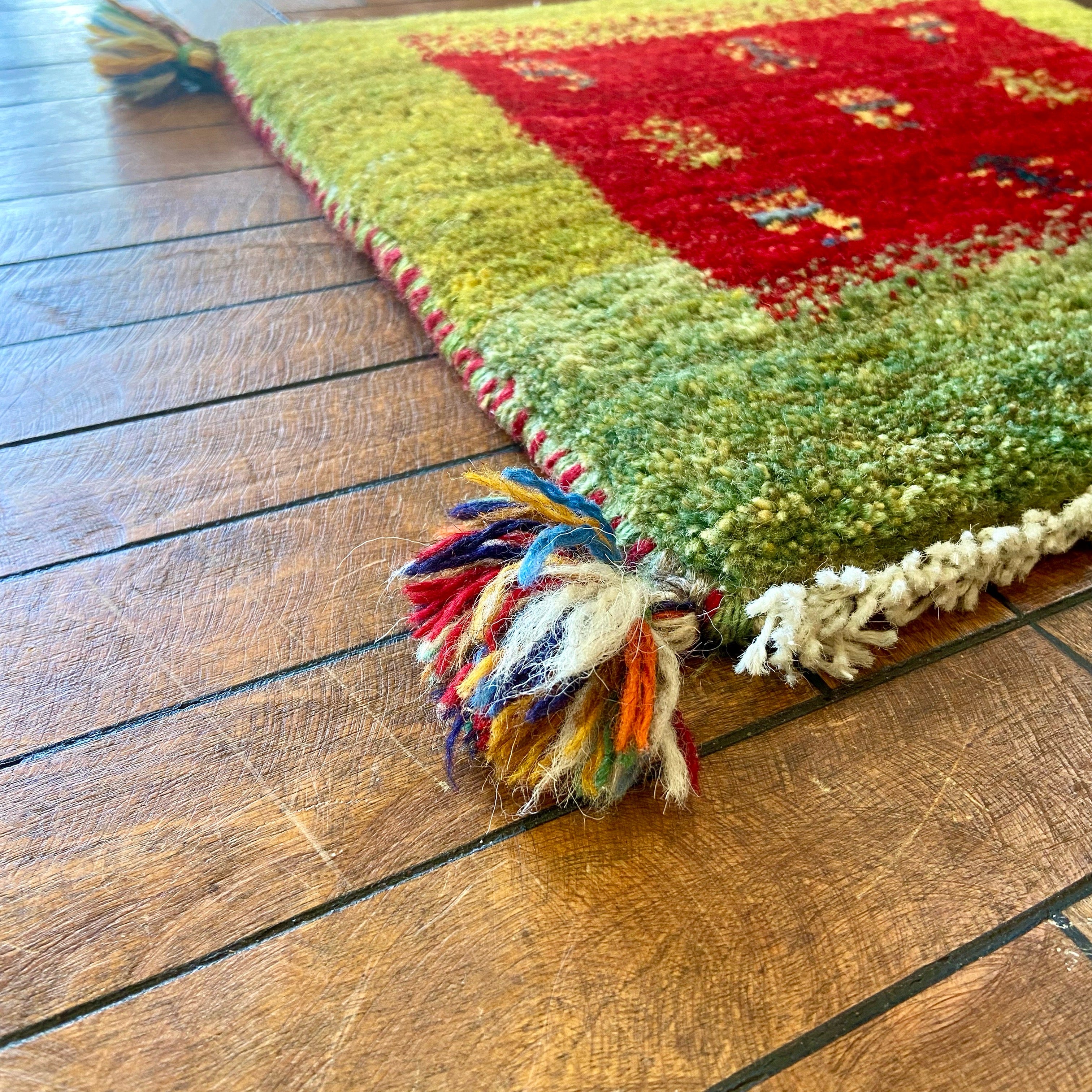 ギャッベ ミニマット グリーン チェアパッド 38×38