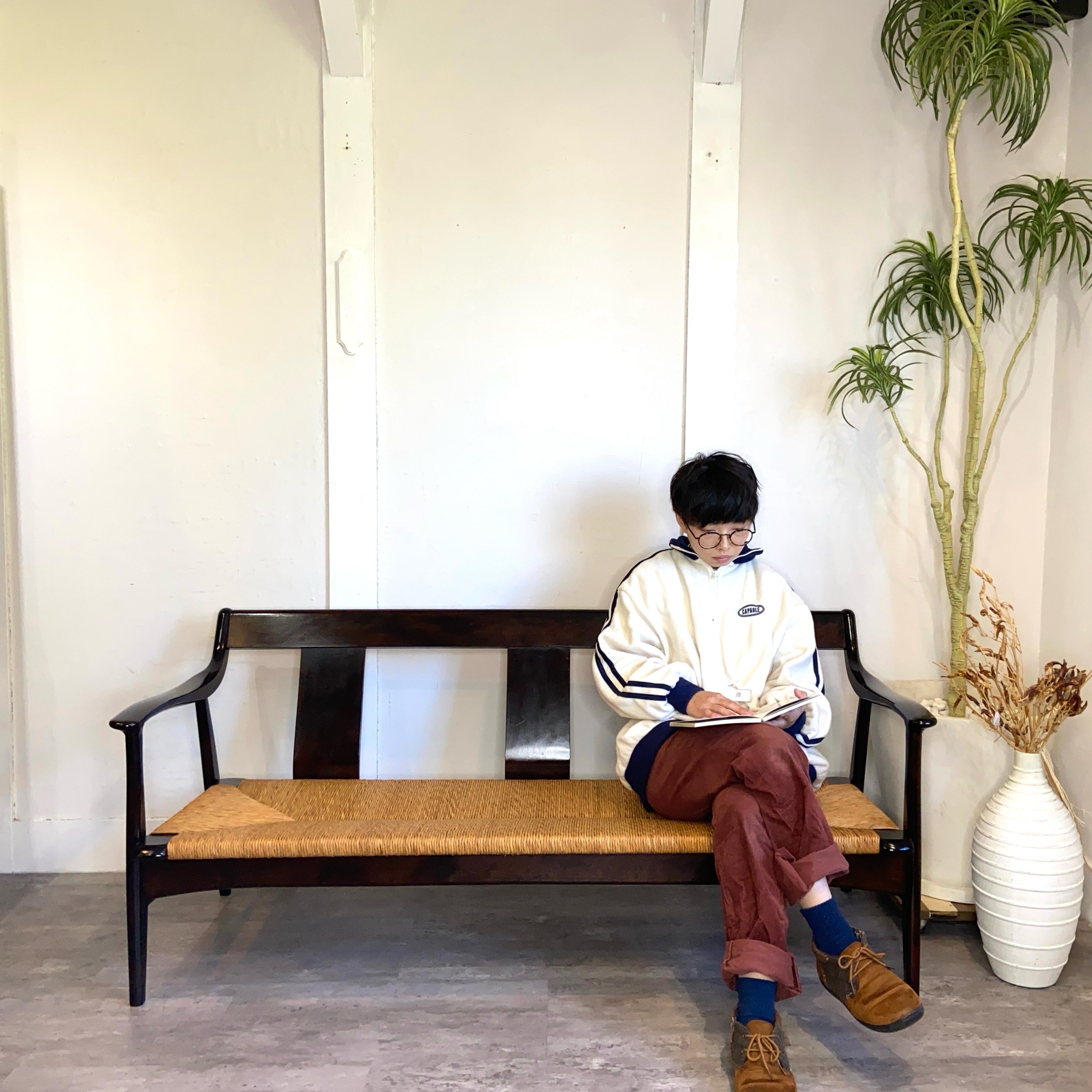 松本民芸家具 ラッシチェア #77型 曲肘椅子 3P ヴィンテージ