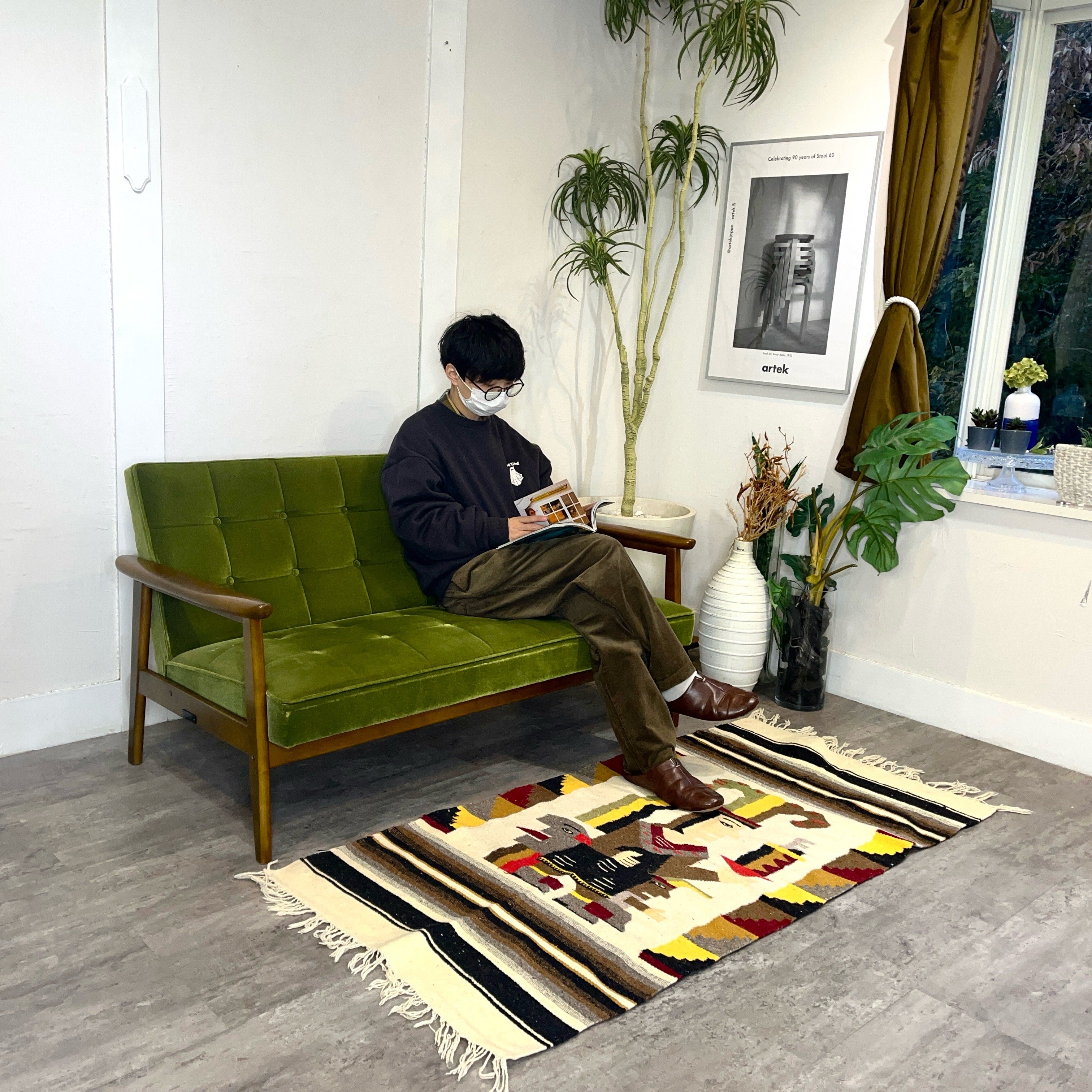 カリモク60 / karimoku Kチェア 2シーターソファ モケットグリーン 2人掛け
