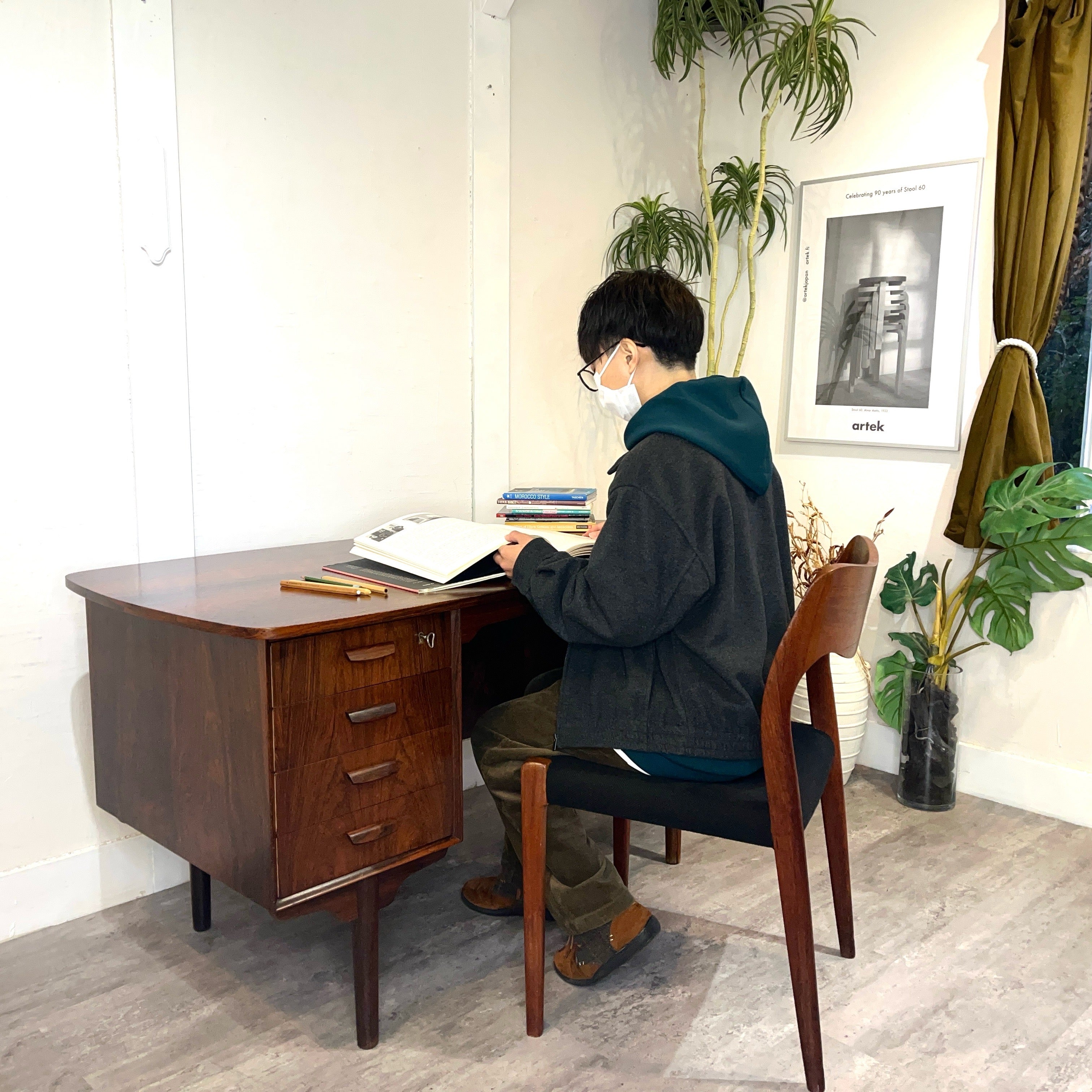 キドニーデスク 両袖デスク ローズウッド 北欧デンマーク ヴィンテージ