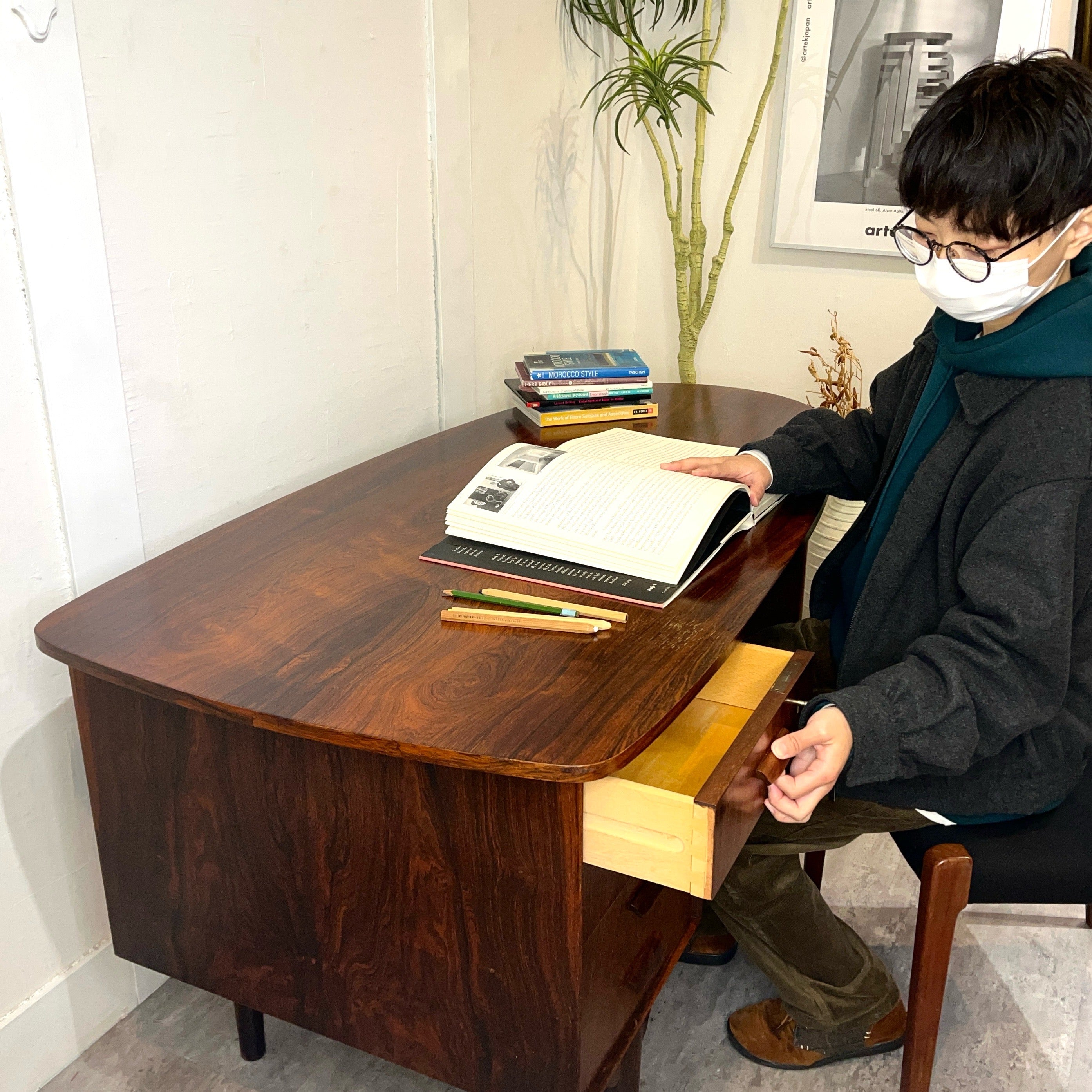 キドニーデスク 両袖デスク ローズウッド 北欧デンマーク ヴィンテージ