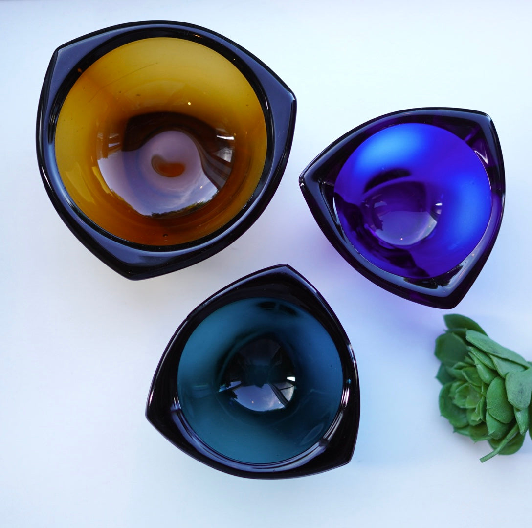 ヌータヤルヴィ / Nuutajarvi  カイ・フランク / Kaj Franck  ガラスボウル 三角トレイ 3点セット【5】 北欧ヴィンテージ