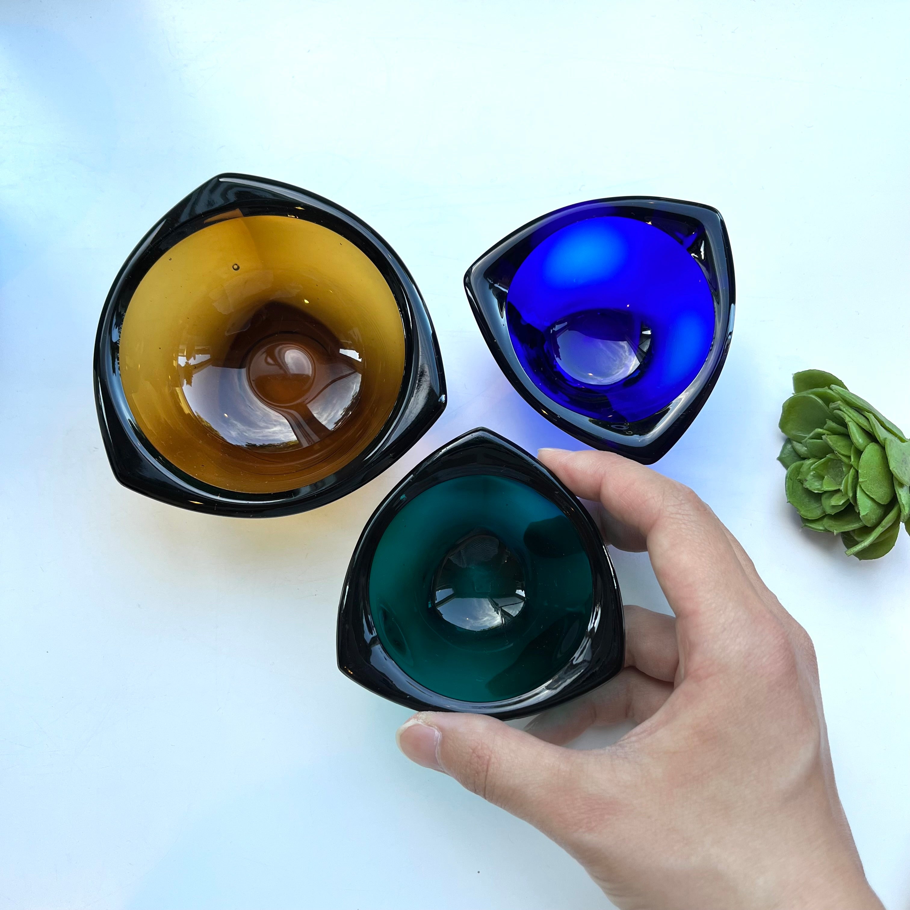 ヌータヤルヴィ / Nuutajarvi  カイ・フランク / Kaj Franck  ガラスボウル 三角トレイ 3点セット【5】 北欧ヴィンテージ