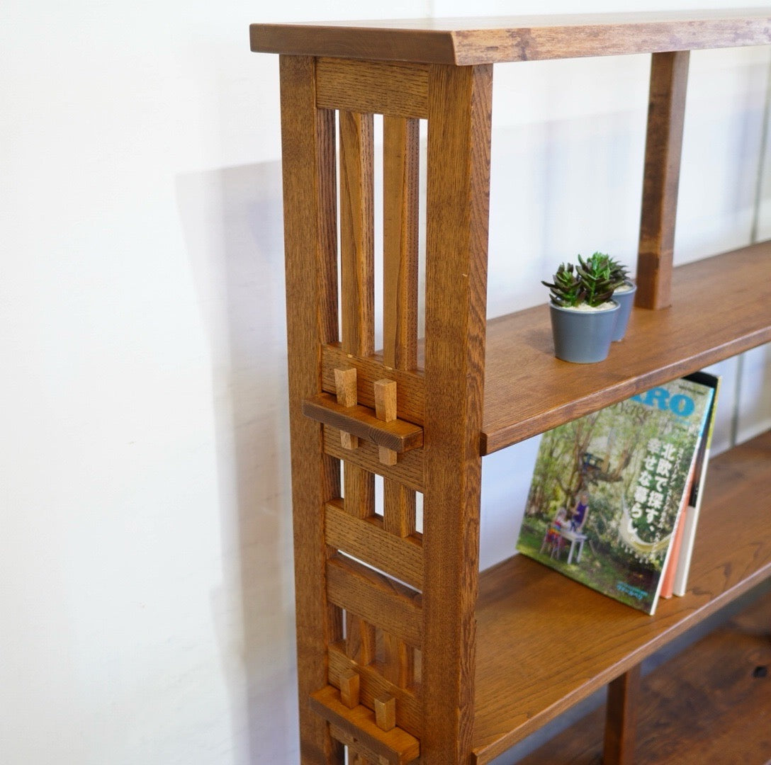 ナラ無垢材 楔式本棚 シェルフ キャビネット