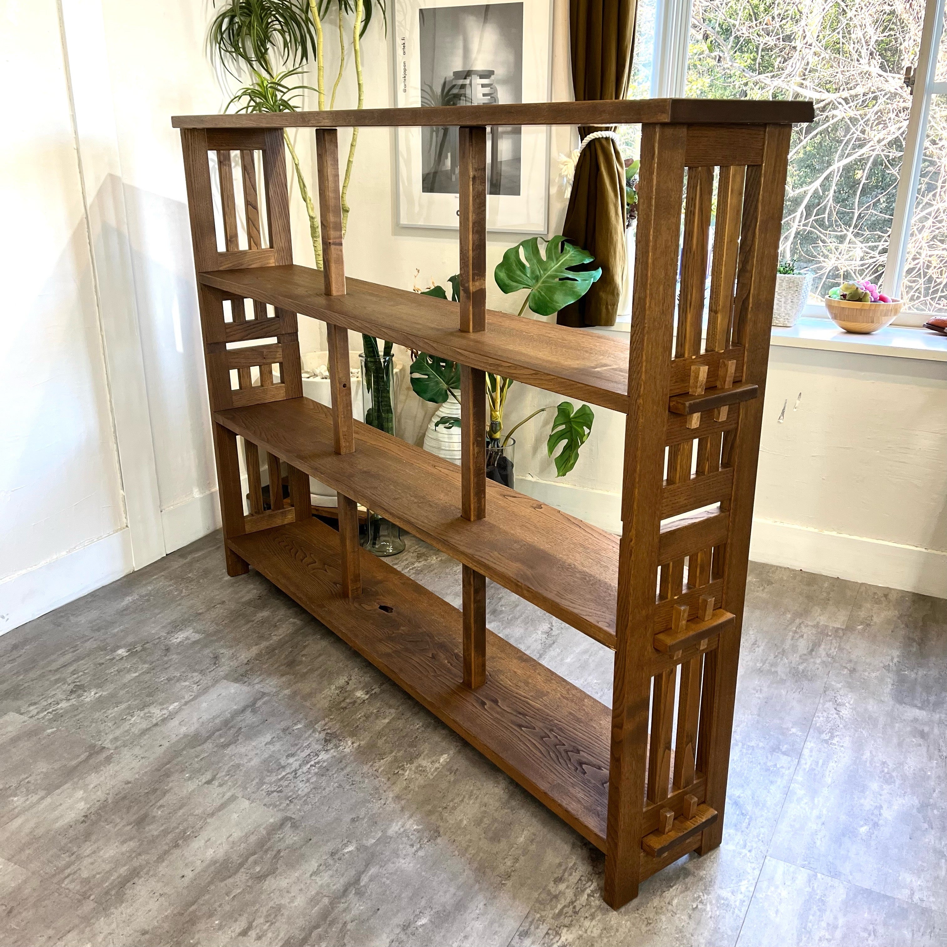 ナラ無垢材 楔式本棚 シェルフ キャビネット