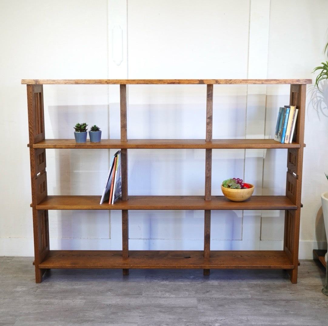 ナラ無垢材 楔式本棚 シェルフ キャビネット