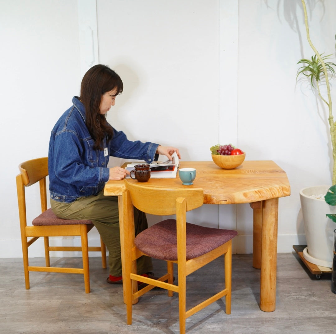 タモ 無垢材一枚板テーブル デスク リメイク家具 再生家具 リバイブモブラープロジェクト