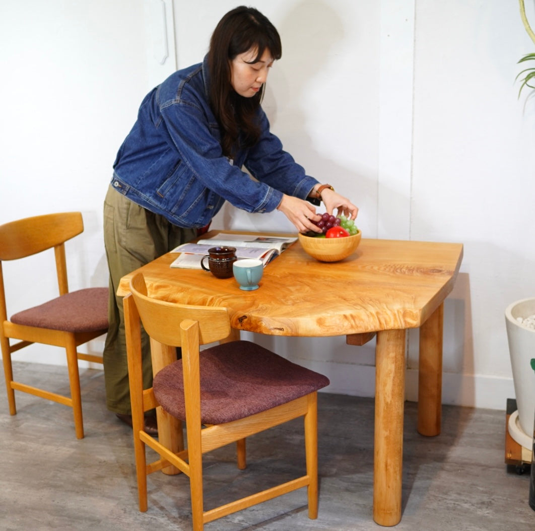 タモ 無垢材一枚板テーブル デスク リメイク家具 再生家具 リバイブモブラープロジェクト