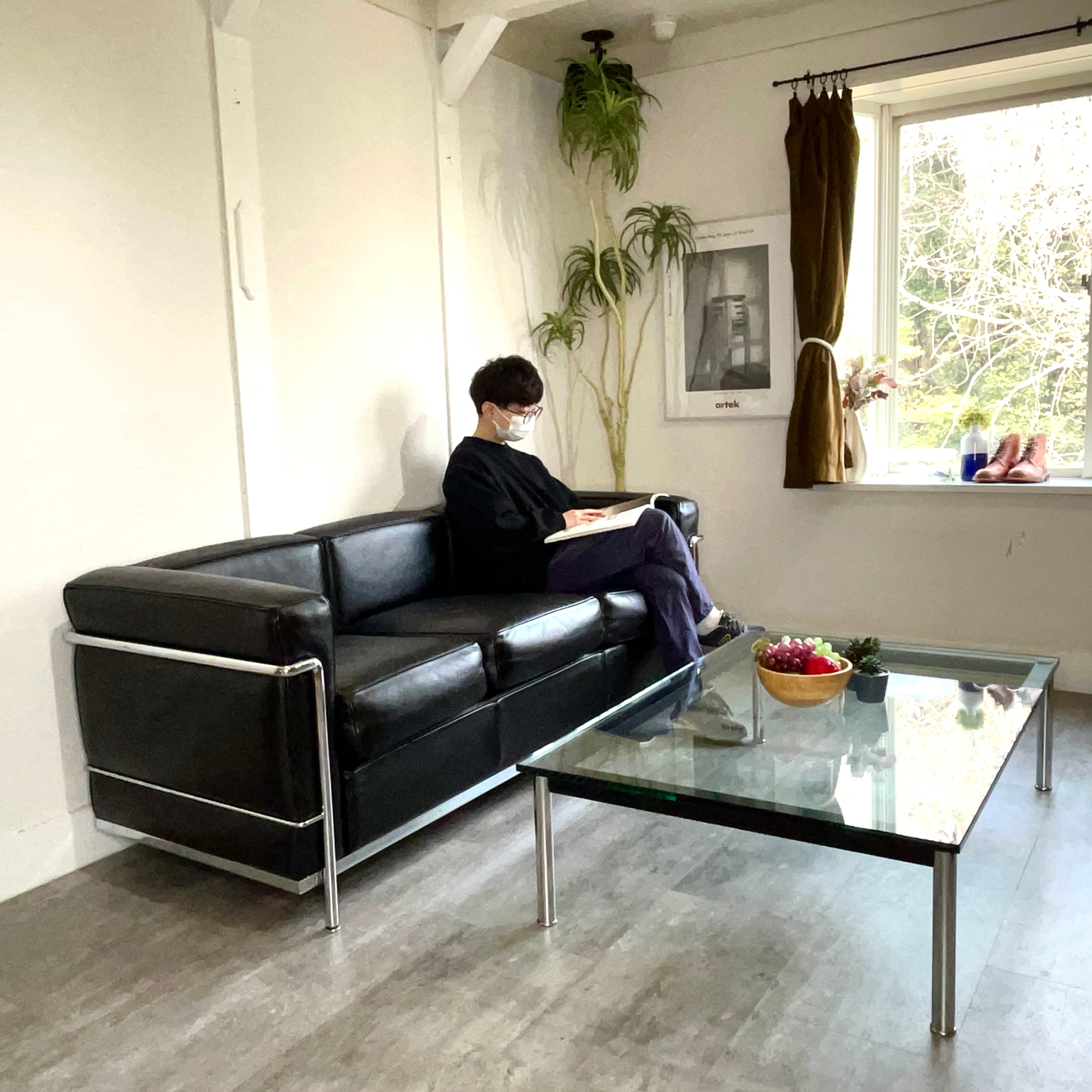 カッシーナ / Cassina LC2 3人掛けソファ ブラック ル・コルビュジェ 本革