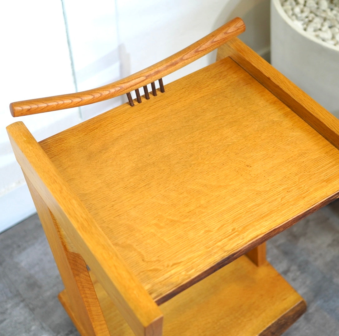 ナラ無垢材 サイドテーブル キャスター付き