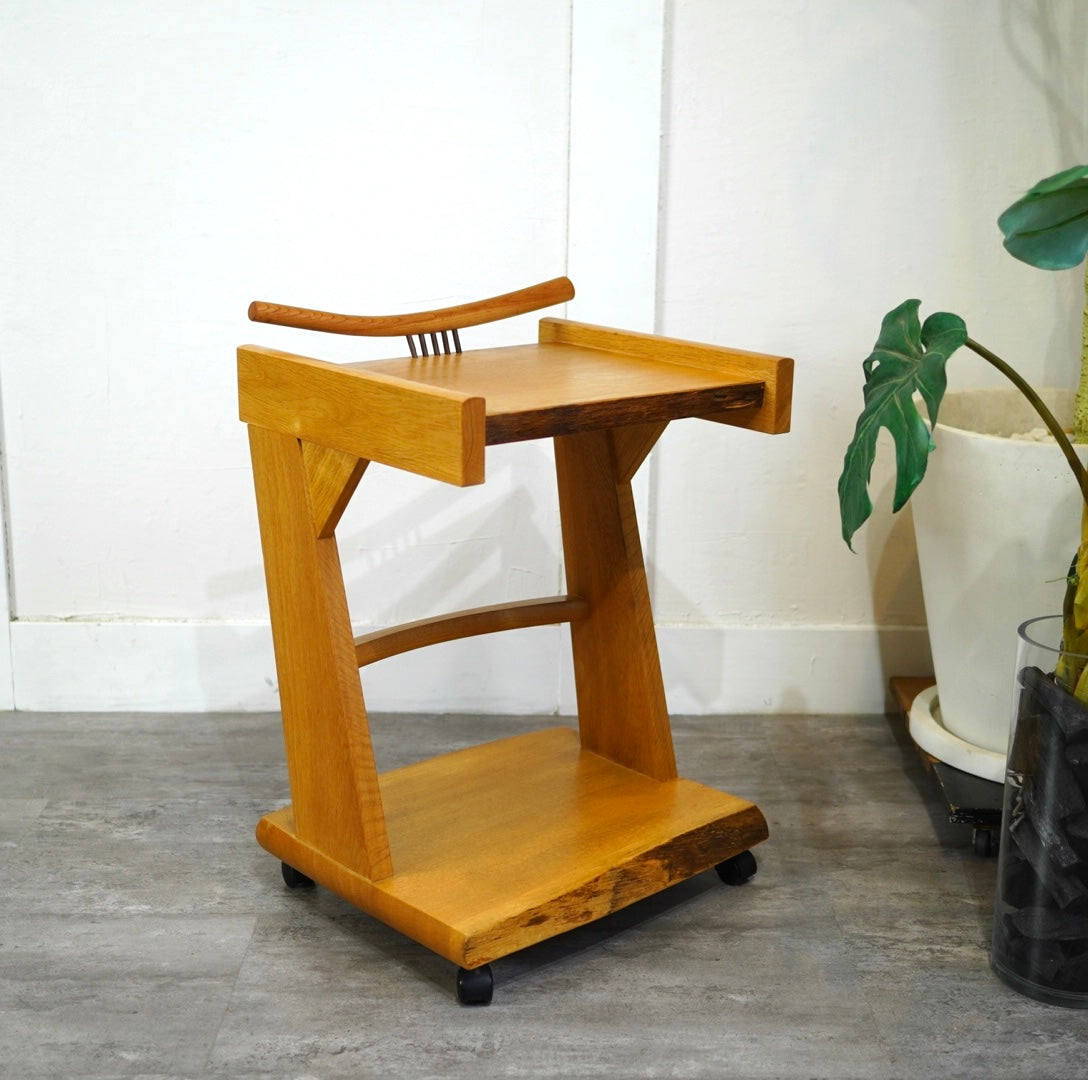 ナラ無垢材 サイドテーブル キャスター付き