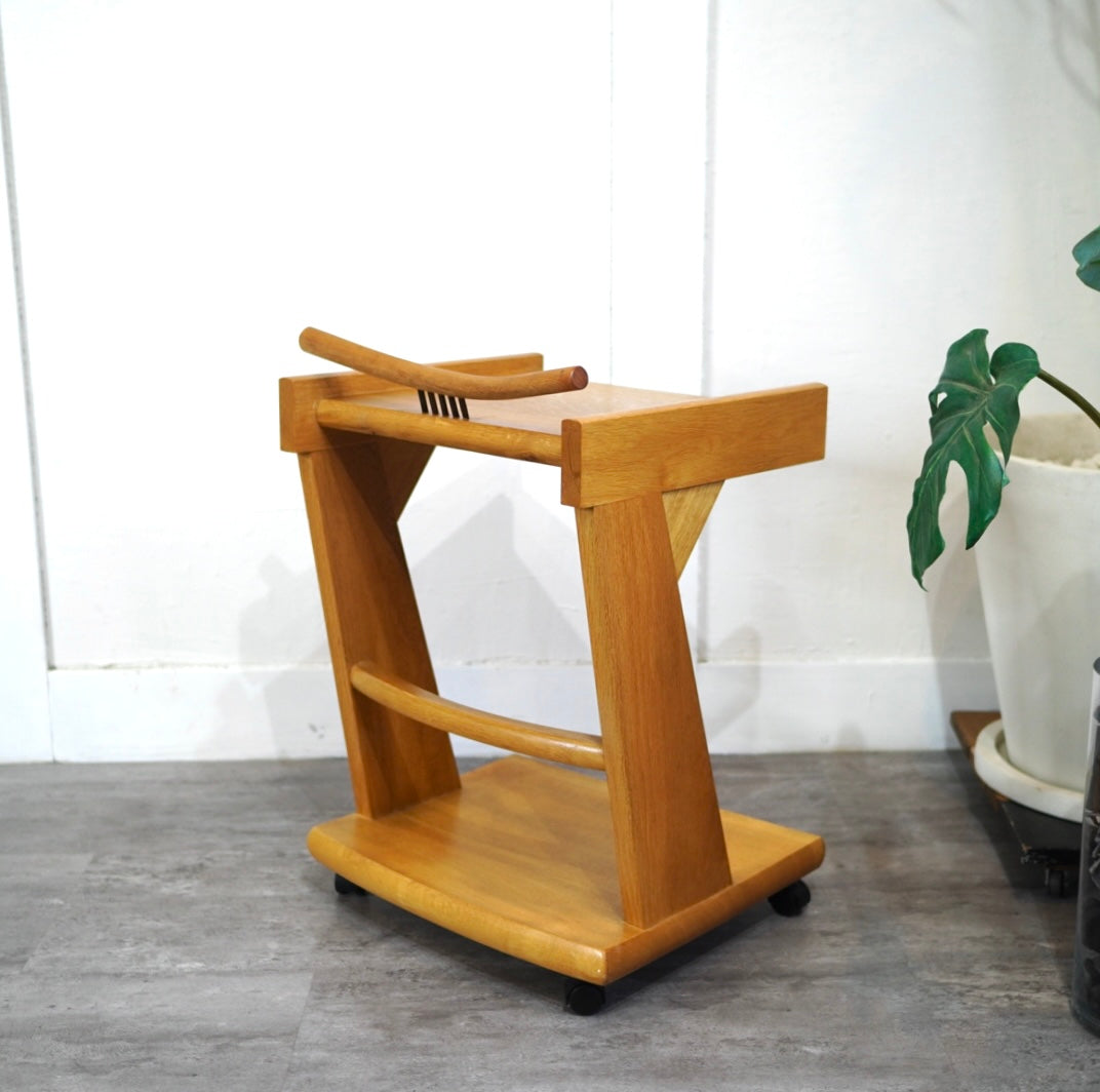 ナラ無垢材 サイドテーブル キャスター付き