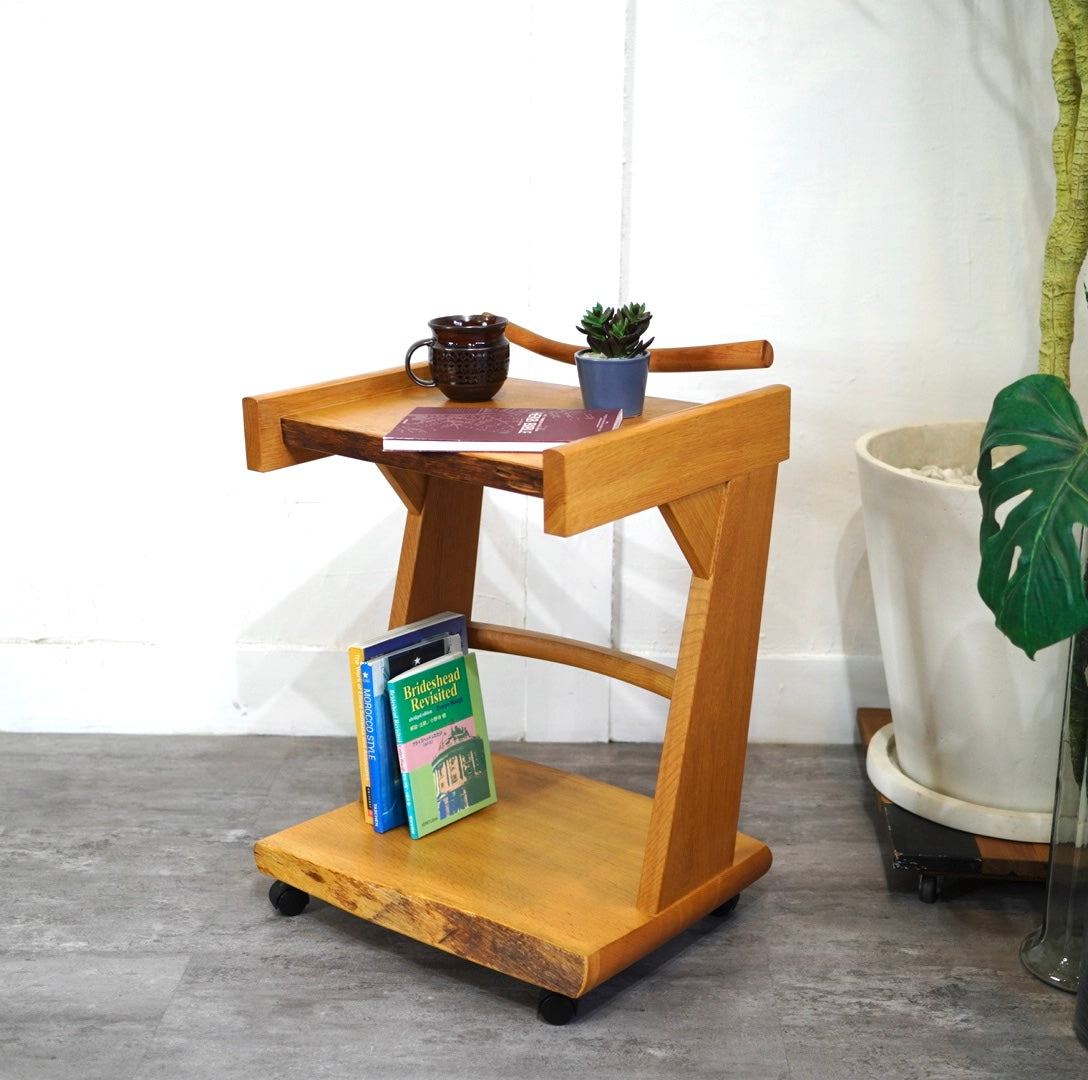 ナラ無垢材 サイドテーブル キャスター付き