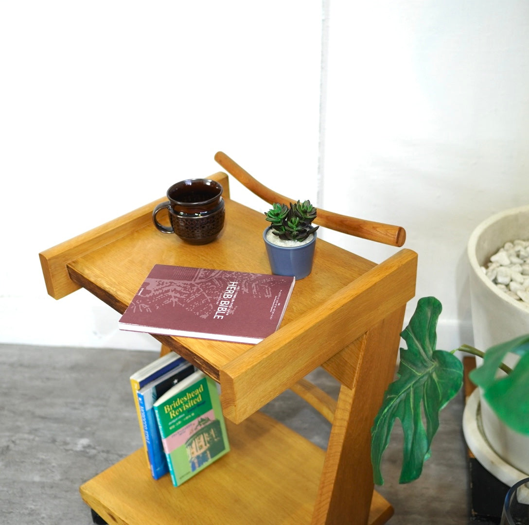 ナラ無垢材 サイドテーブル キャスター付き