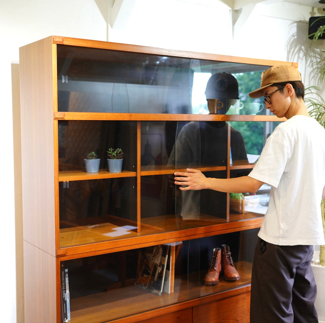 チーク材 ガラスショーケース 本棚 ジャパンヴィンテージ