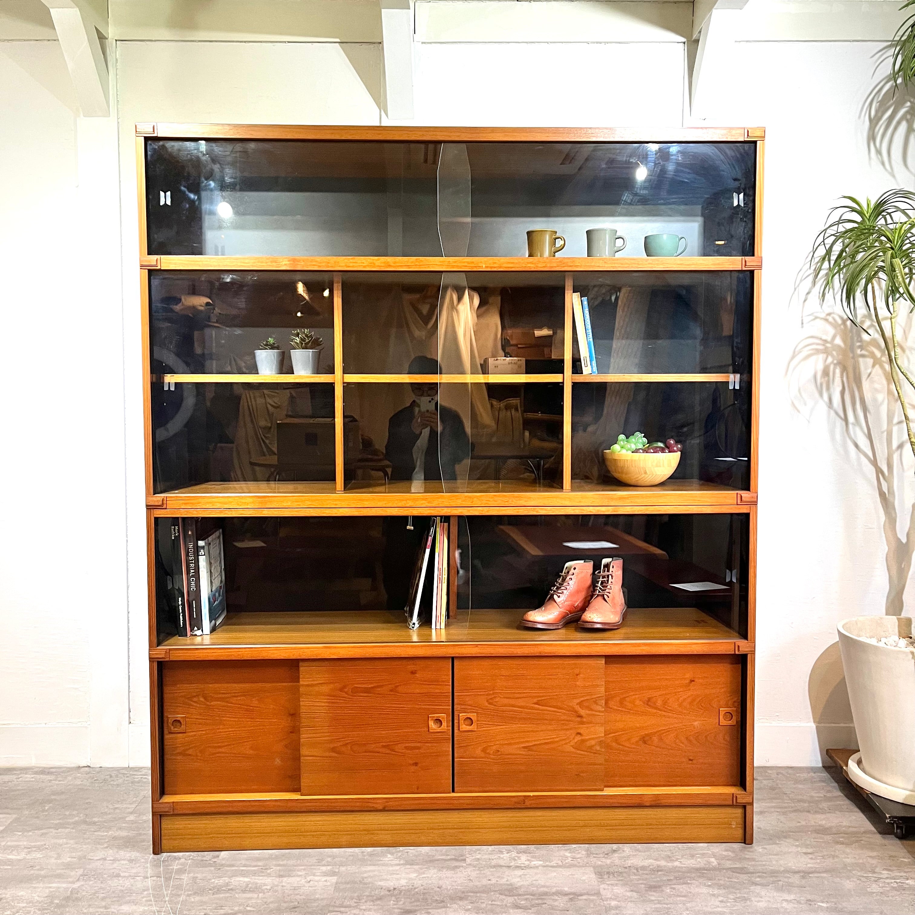 チーク材 ガラスショーケース 本棚 ジャパンヴィンテージ