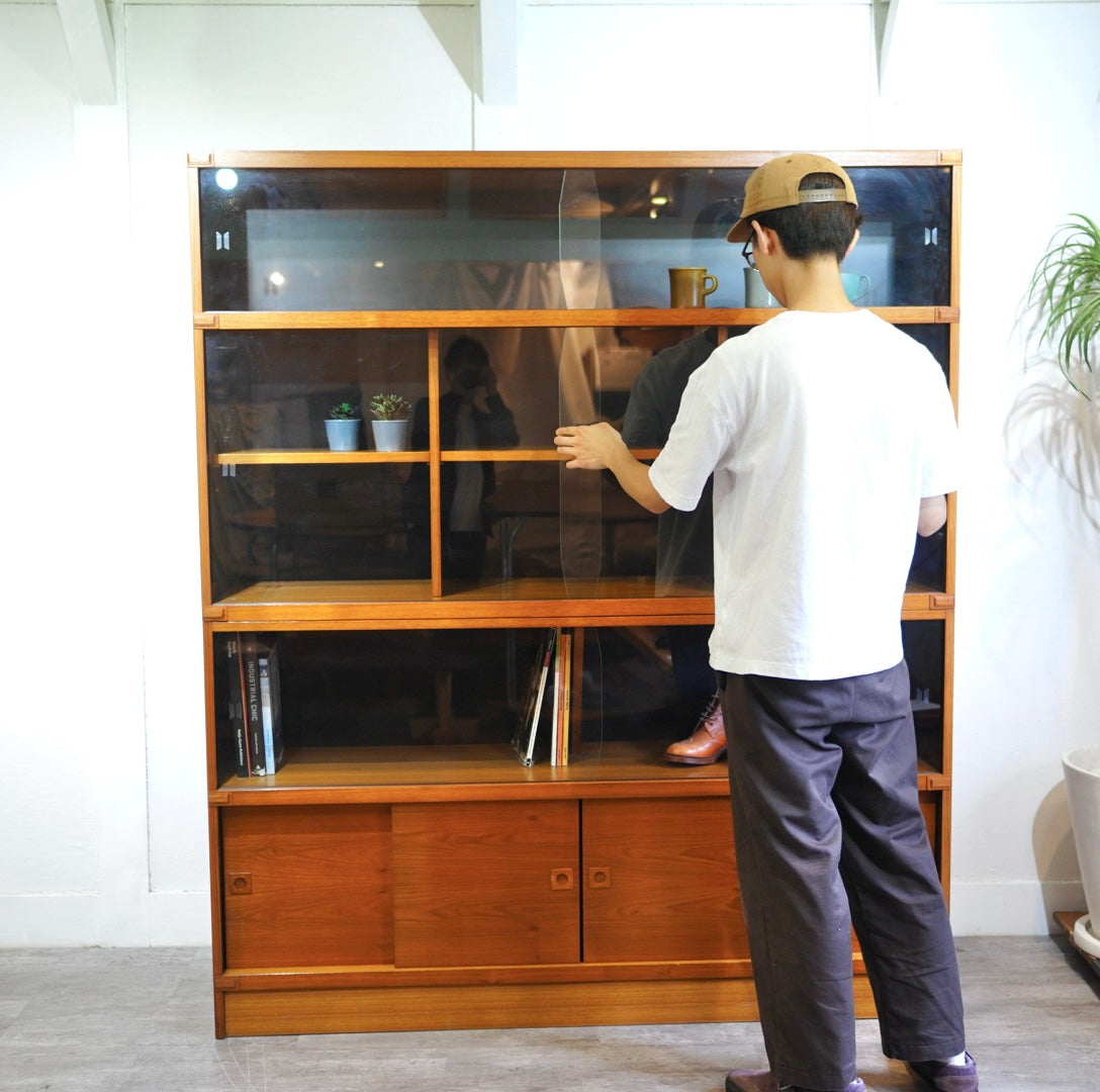 チーク材 ガラスショーケース 本棚 ジャパンヴィンテージ