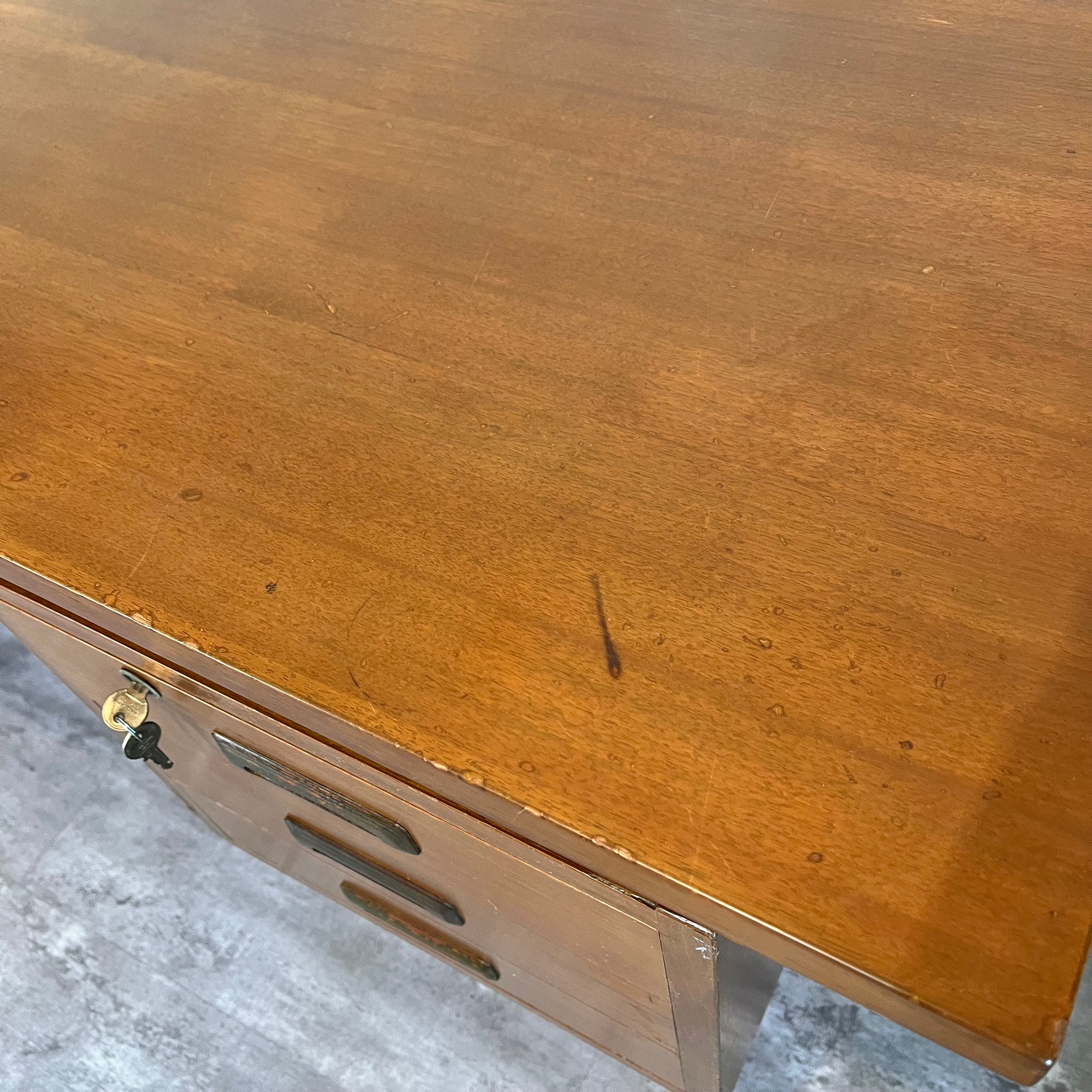 ジャパンヴィンテージ 両袖デスク エグゼクティブデスク チーク 1970年代