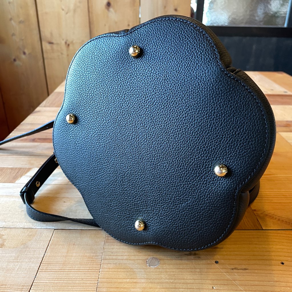 【古着】ポレーヌ / Polène カヌレバッグ Numéro Huit ブラック 本革バッグ 巾着レザーショルダーバッグ