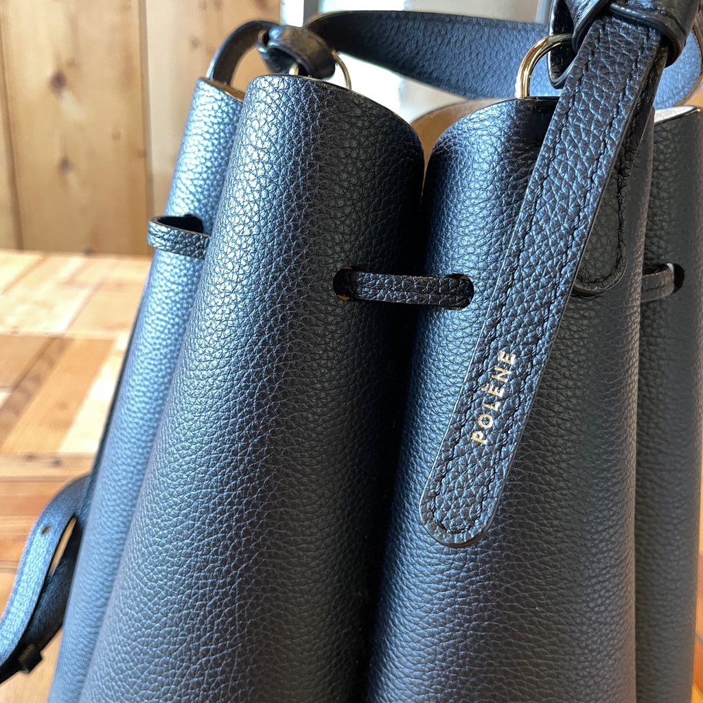 【古着】ポレーヌ / Polène カヌレバッグ Numéro Huit ブラック 本革バッグ 巾着レザーショルダーバッグ