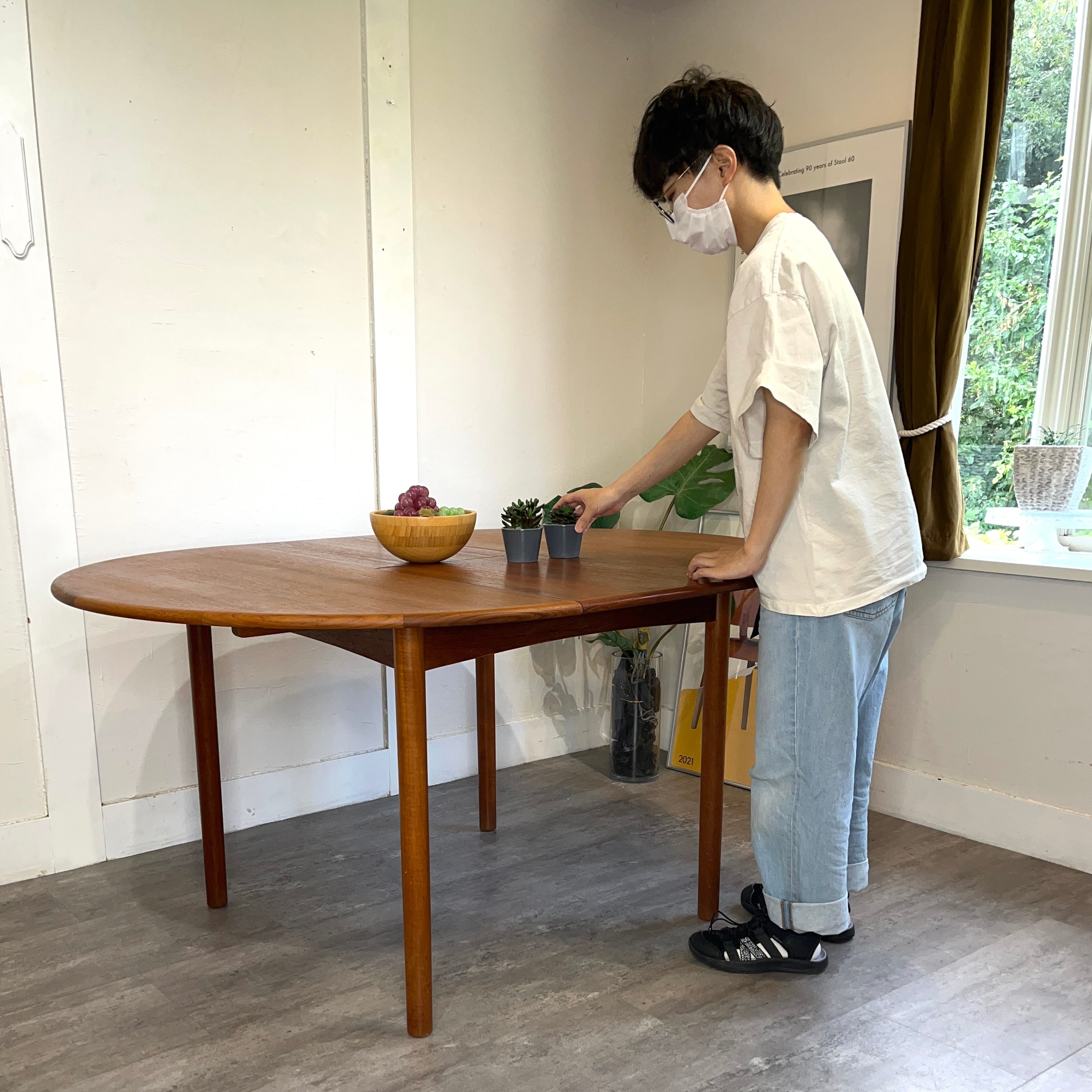 北欧ヴィンテージ エクステンションダイニングテーブル ラウンドテーブル チーク