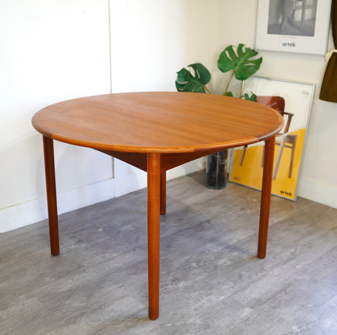 チーク エクステンションダイニングテーブル ラウンドテーブル 北欧ヴィンテージ 中古 円宅 机 丸 コンパクト 小さめ
