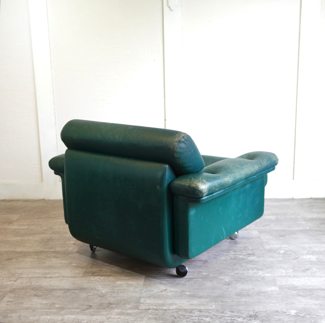 アスコ / ASKO 北欧 1人掛けソファ 1P グリーン 本革 キャスター付き ヴィンテージ