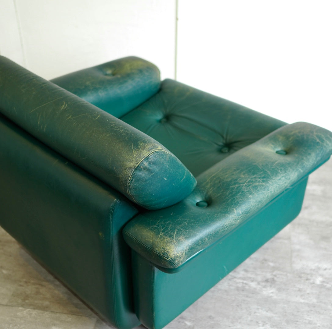 アスコ / ASKO 北欧 1人掛けソファ 1P グリーン 本革 キャスター付き ヴィンテージ