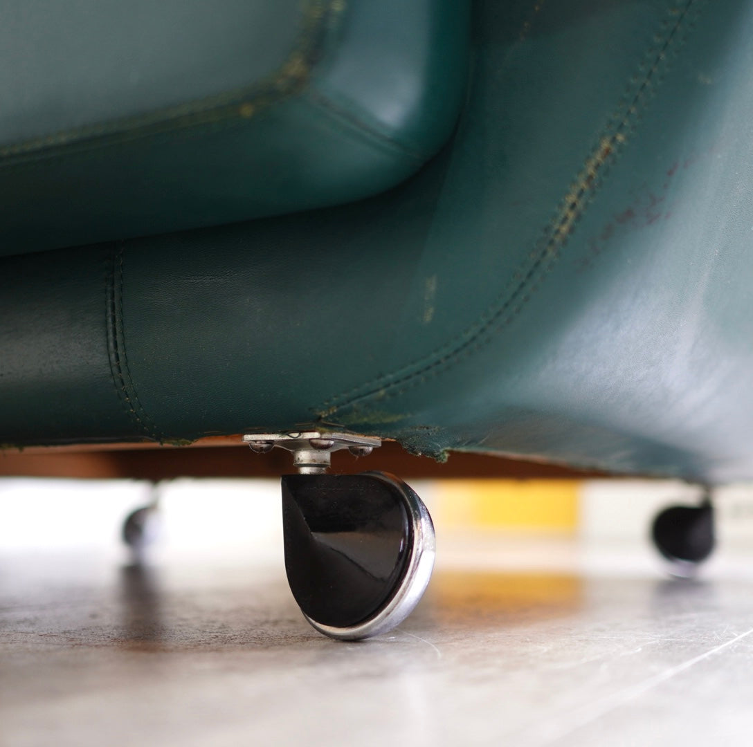 アスコ / ASKO 北欧 1人掛けソファ 1P グリーン 本革 キャスター付き ヴィンテージ