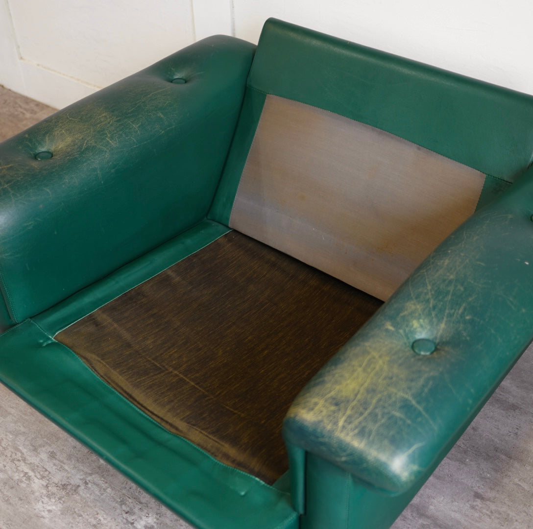 アスコ / ASKO 北欧 1人掛けソファ 1P グリーン 本革 キャスター付き ヴィンテージ