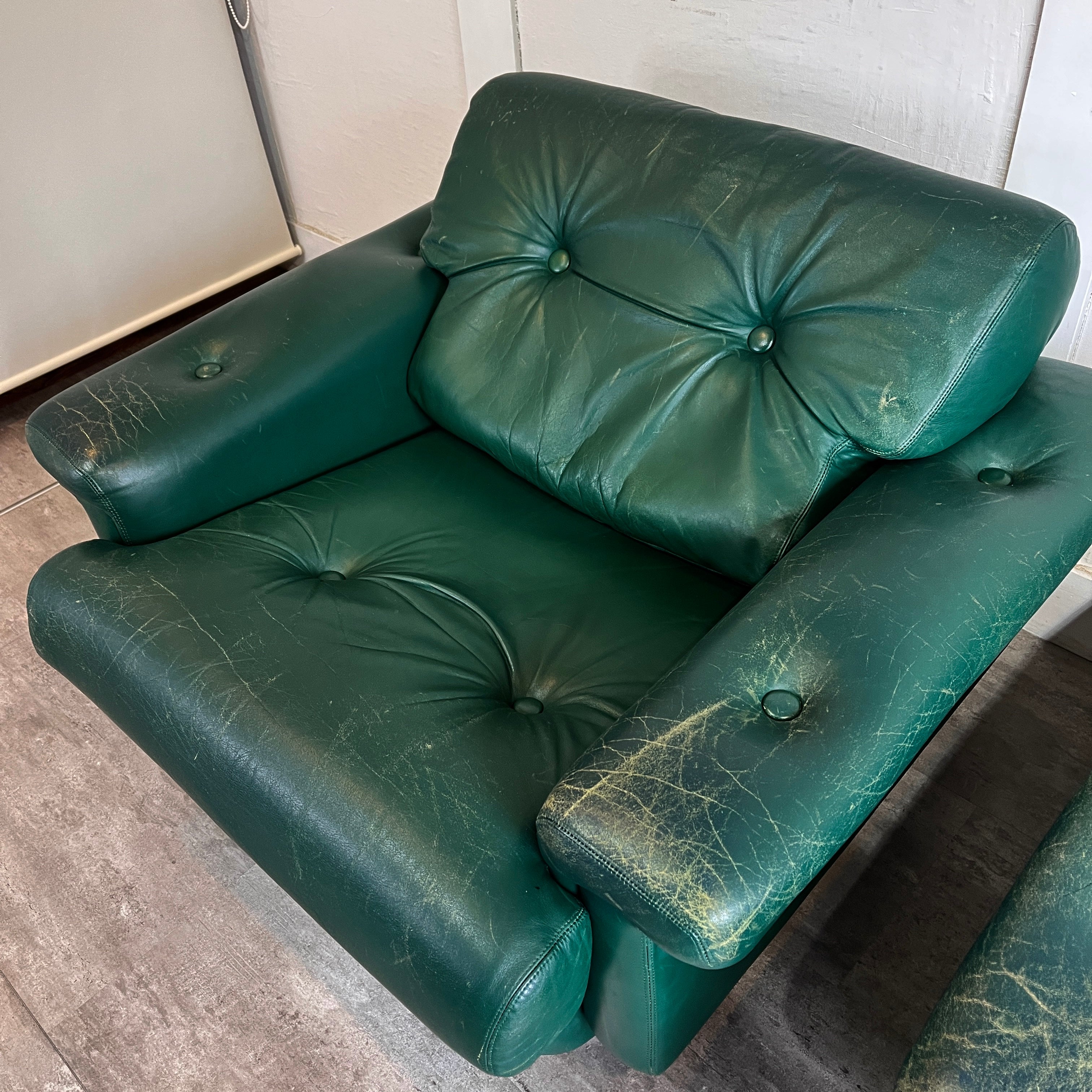 アスコ / ASKO 北欧 1人掛けソファ 1P グリーン 本革 キャスター付き ヴィンテージ