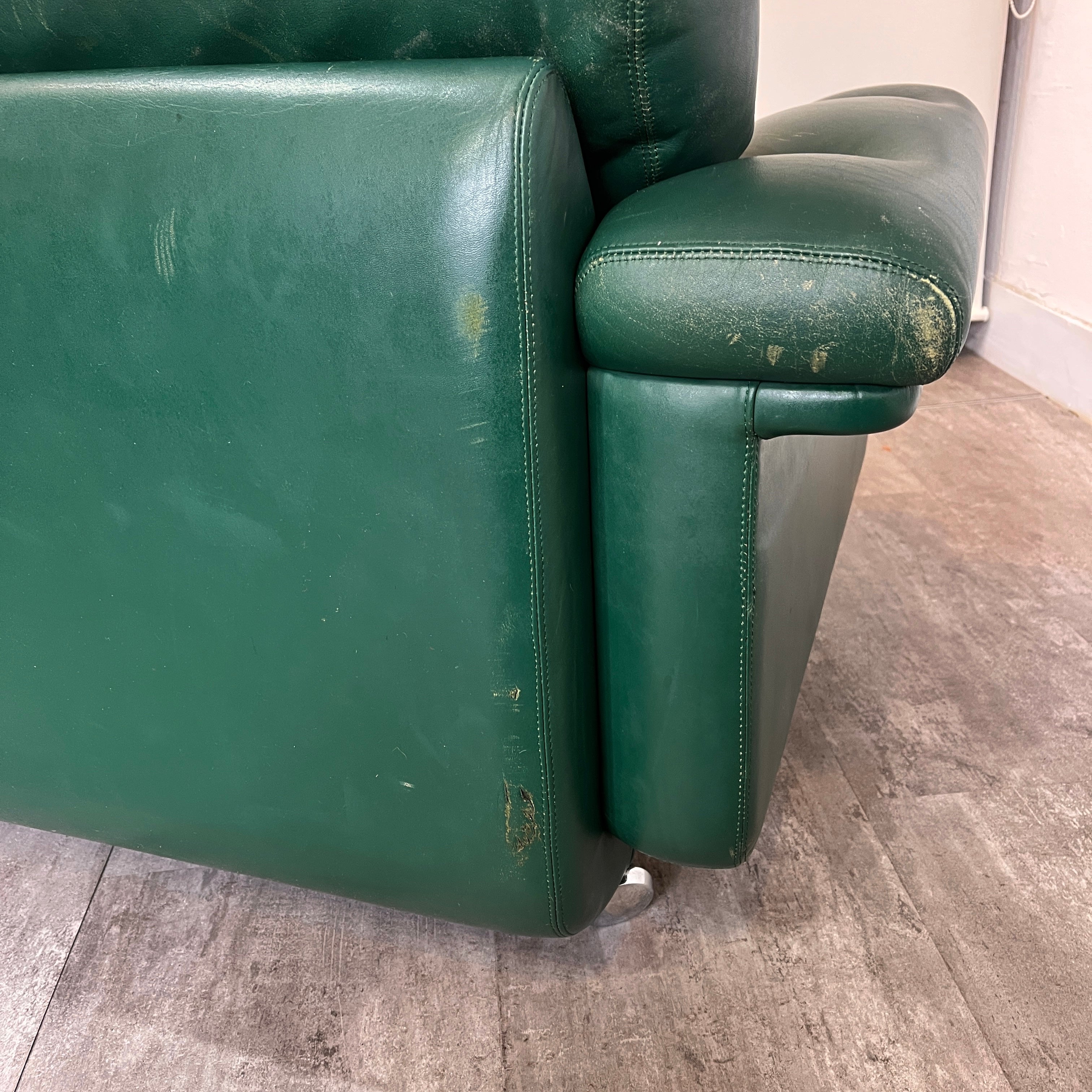 アスコ / ASKO 北欧 1人掛けソファ 1P グリーン 本革 キャスター付き ヴィンテージ