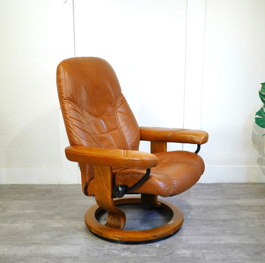 エコーネス / EKORNES ストレスレスチェア S 本革 中古 ブラウン 茶 