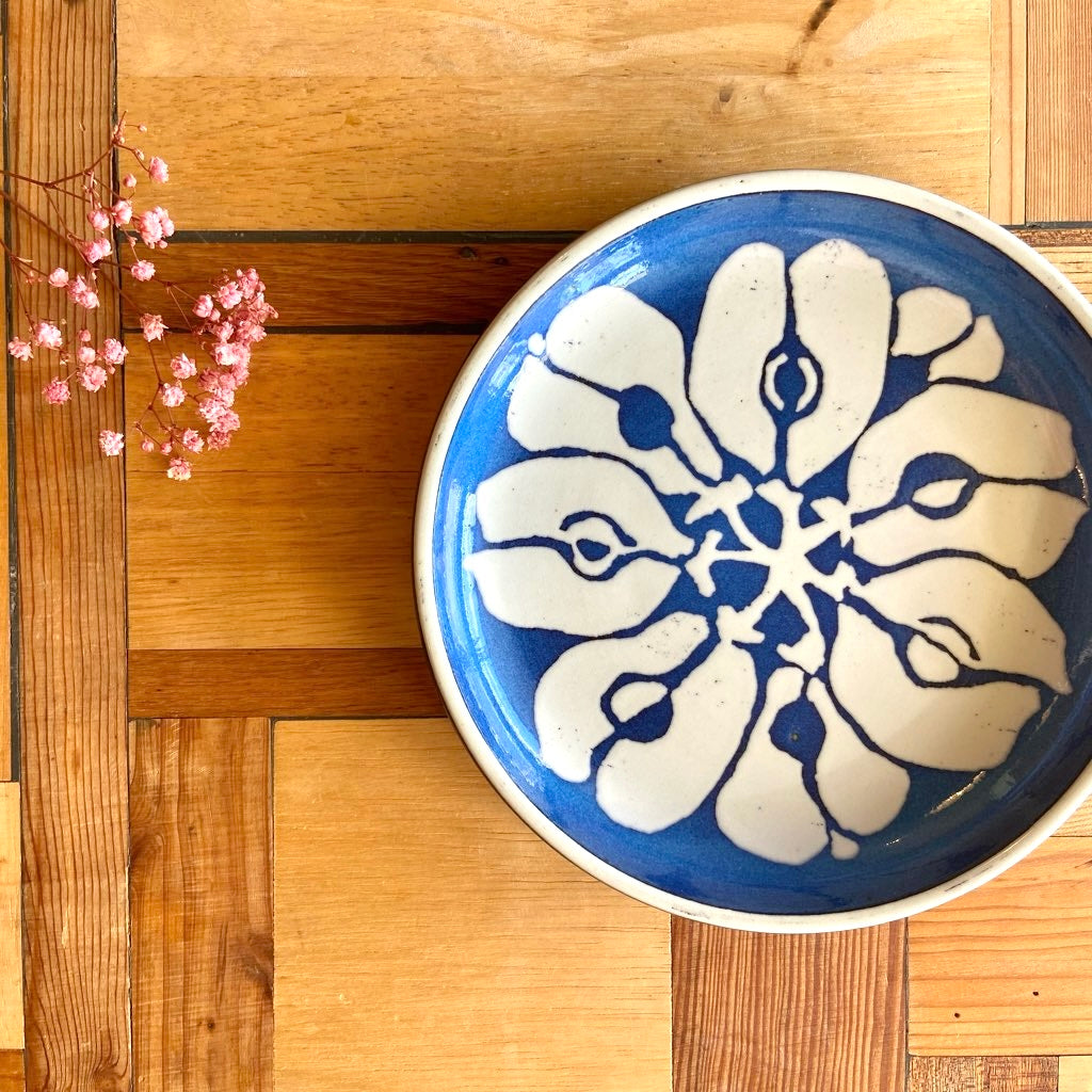 ロイヤルコペンハーゲン / Royal Copenhagen 39 バッカ丸皿 花 青×白 