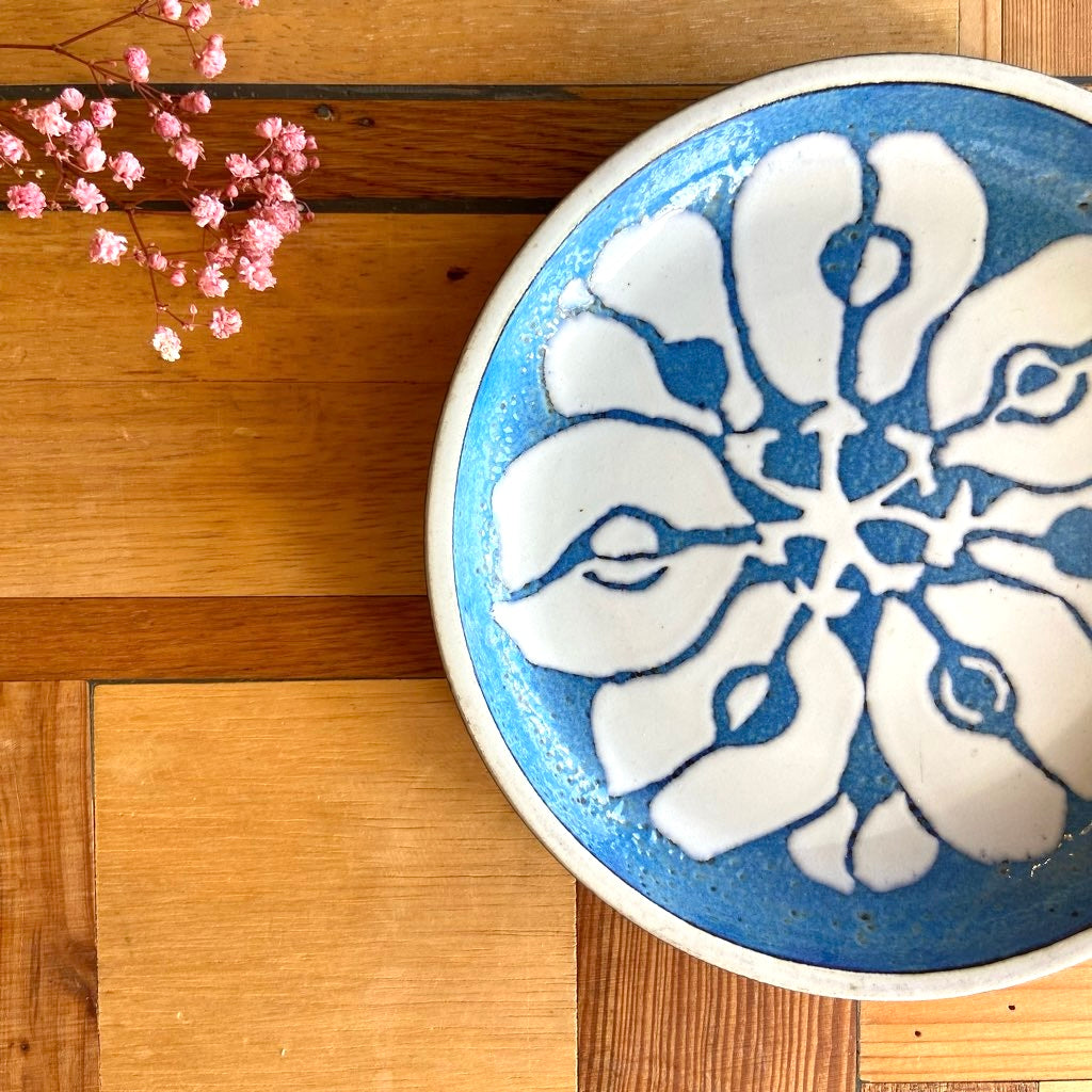 ロイヤルコペンハーゲン / Royal Copenhagen 40 バッカ 丸皿 花 青×白 ヴィンテージ